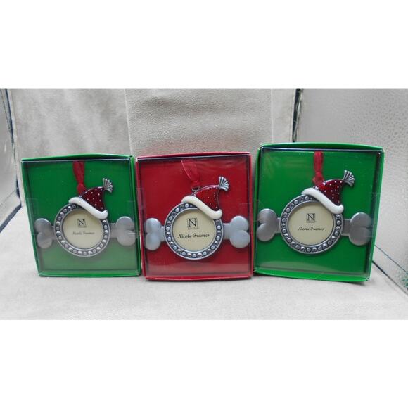 Bone Shape w/Santa Hat Pet Picture Frame Christmas Ornament NIB Nicole Frames - Picture 3 of 4